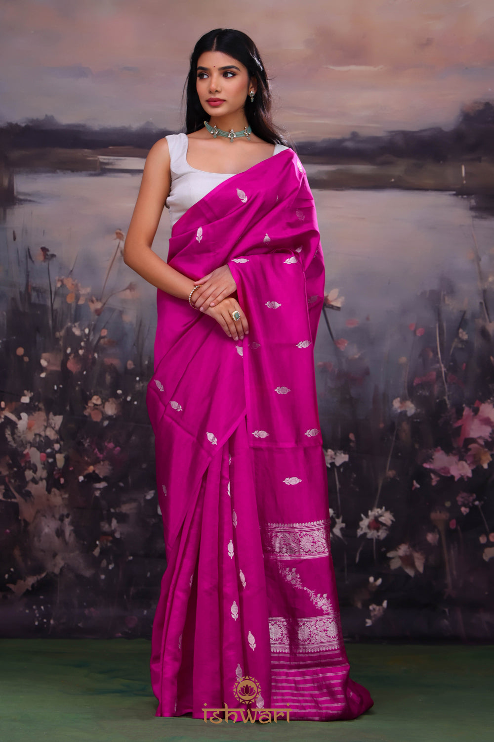 Mulberry Pink Banarasi Borderless Saree