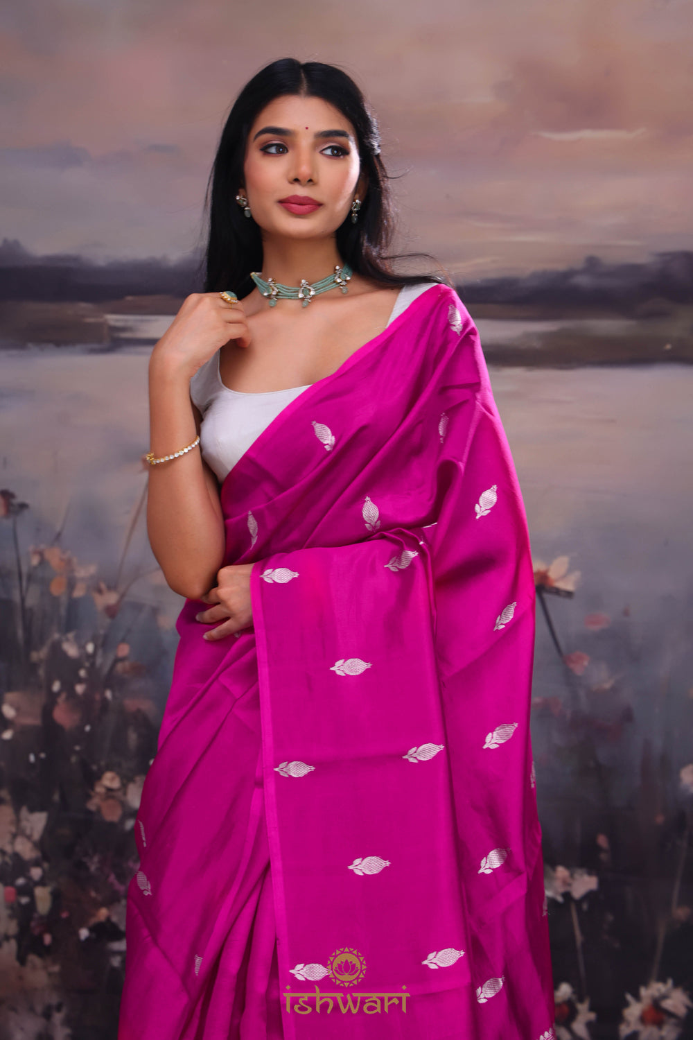 Mulberry Pink Banarasi Borderless  Saree