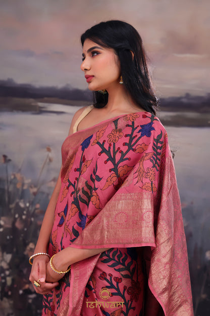 Punch Pink Gadwal Kalamkari Saree