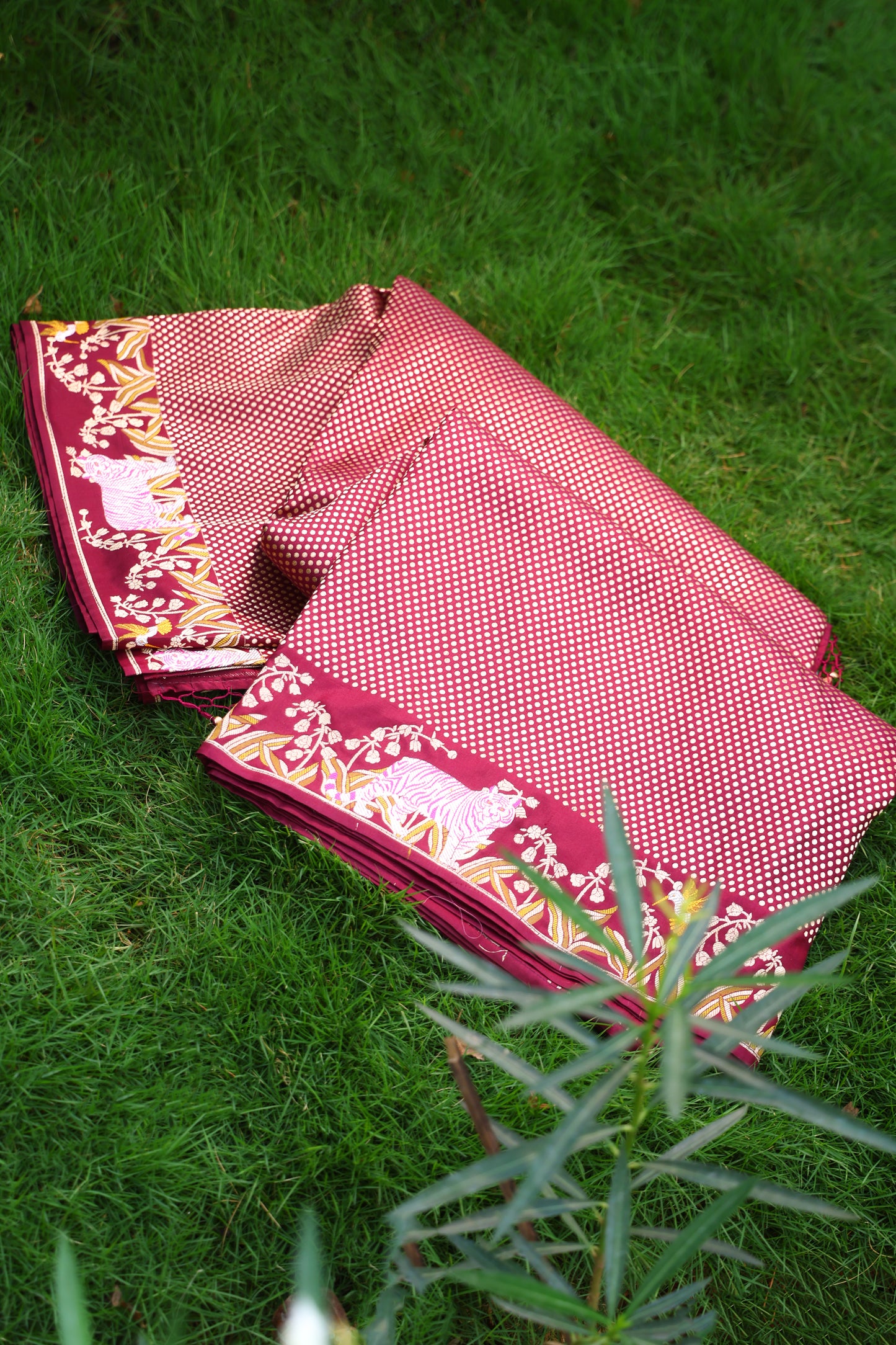 Classic Maroon Banarasi Silk Saree with Shikargah Border