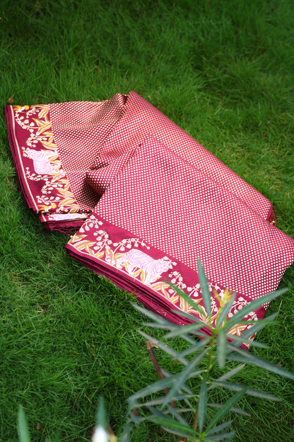 Classic Maroon Banarasi Silk Saree with Shikargah Border