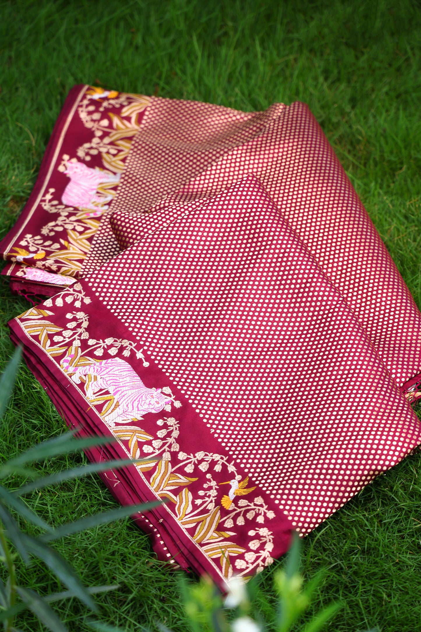 Classic Maroon Banarasi Silk Saree with Shikargah Border