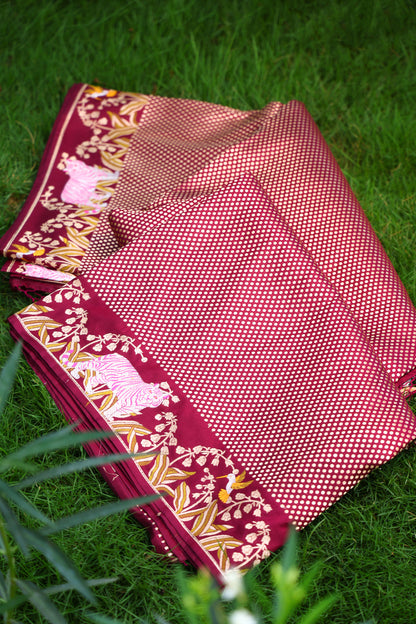 Classic Maroon Banarasi Silk Saree with Shikargah Border