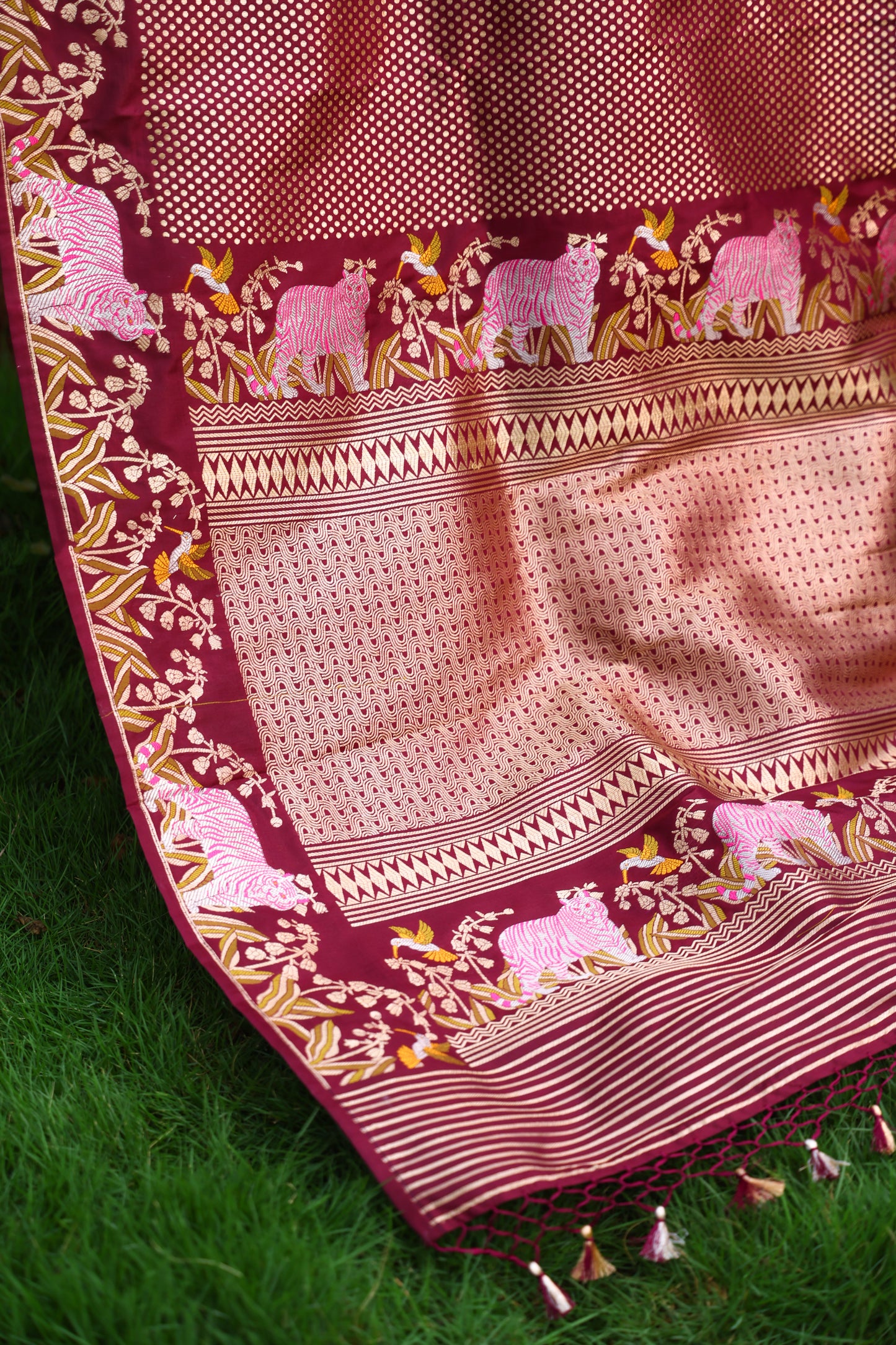 Classic Maroon Banarasi Silk Saree with Shikargah Border