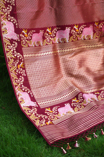 Classic Maroon Banarasi Silk Saree with Shikargah Border