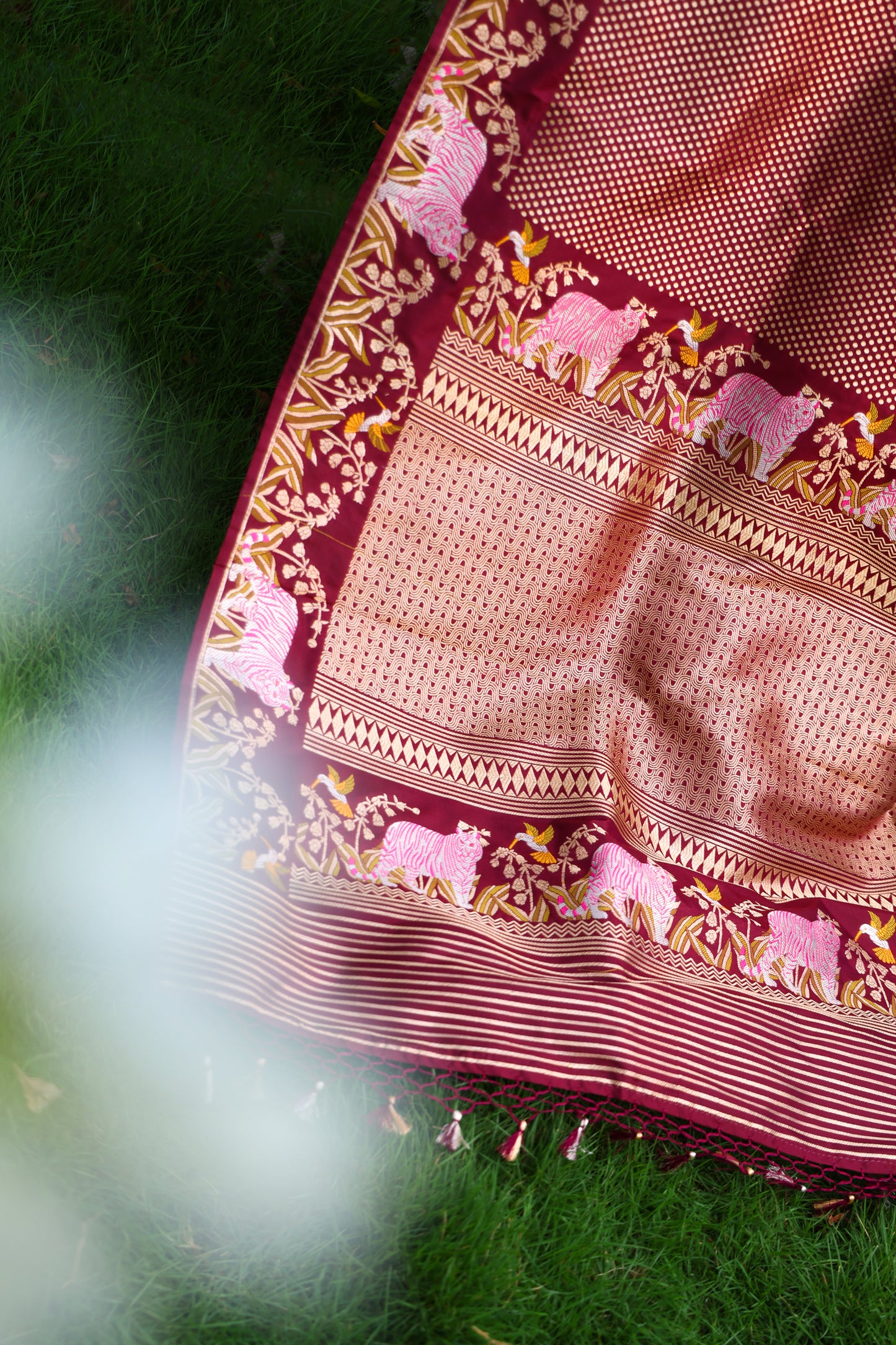 Classic Maroon Banarasi Silk Saree with Shikargah Border
