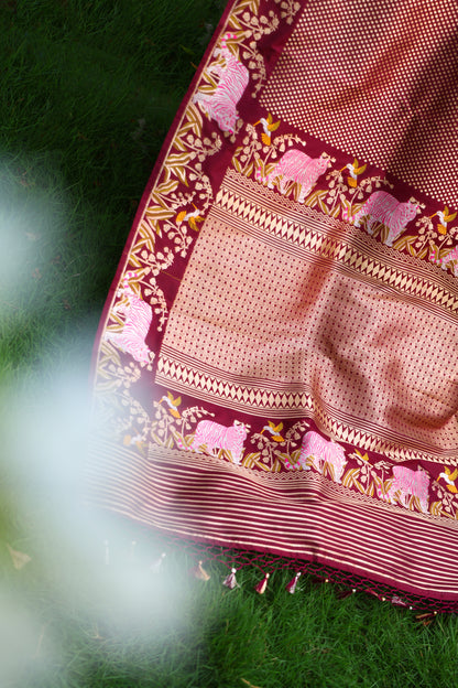 Classic Maroon Banarasi Silk Saree with Shikargah Border