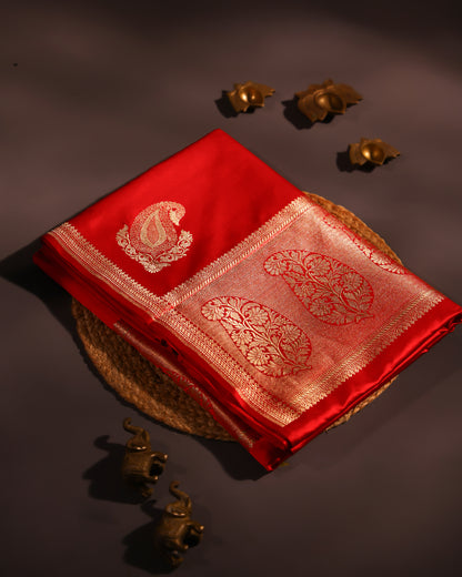 Perisan Red Banarasi Katan Satin Saree