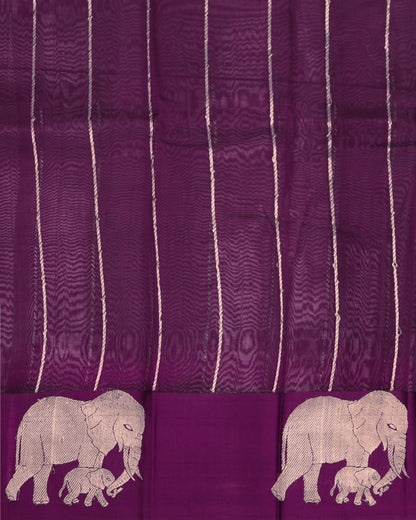 Palatinate Purple Banarasi Goergette Satin Saree with Elephant Border