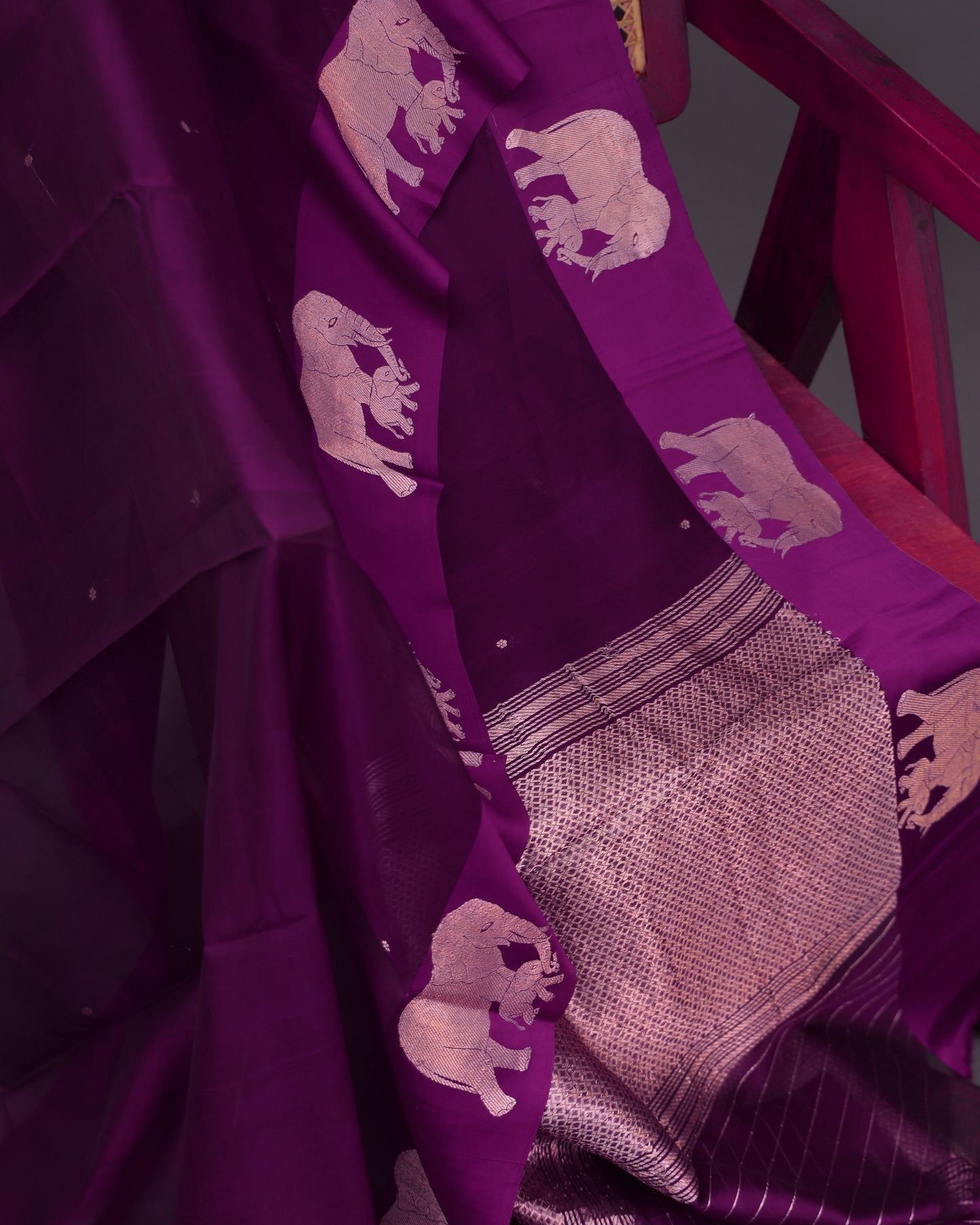 Palatinate Purple Banarasi Goergette Satin Saree with Elephant Border