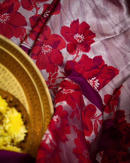 Wine Purple Banarasi Silk Saree with Floral Border