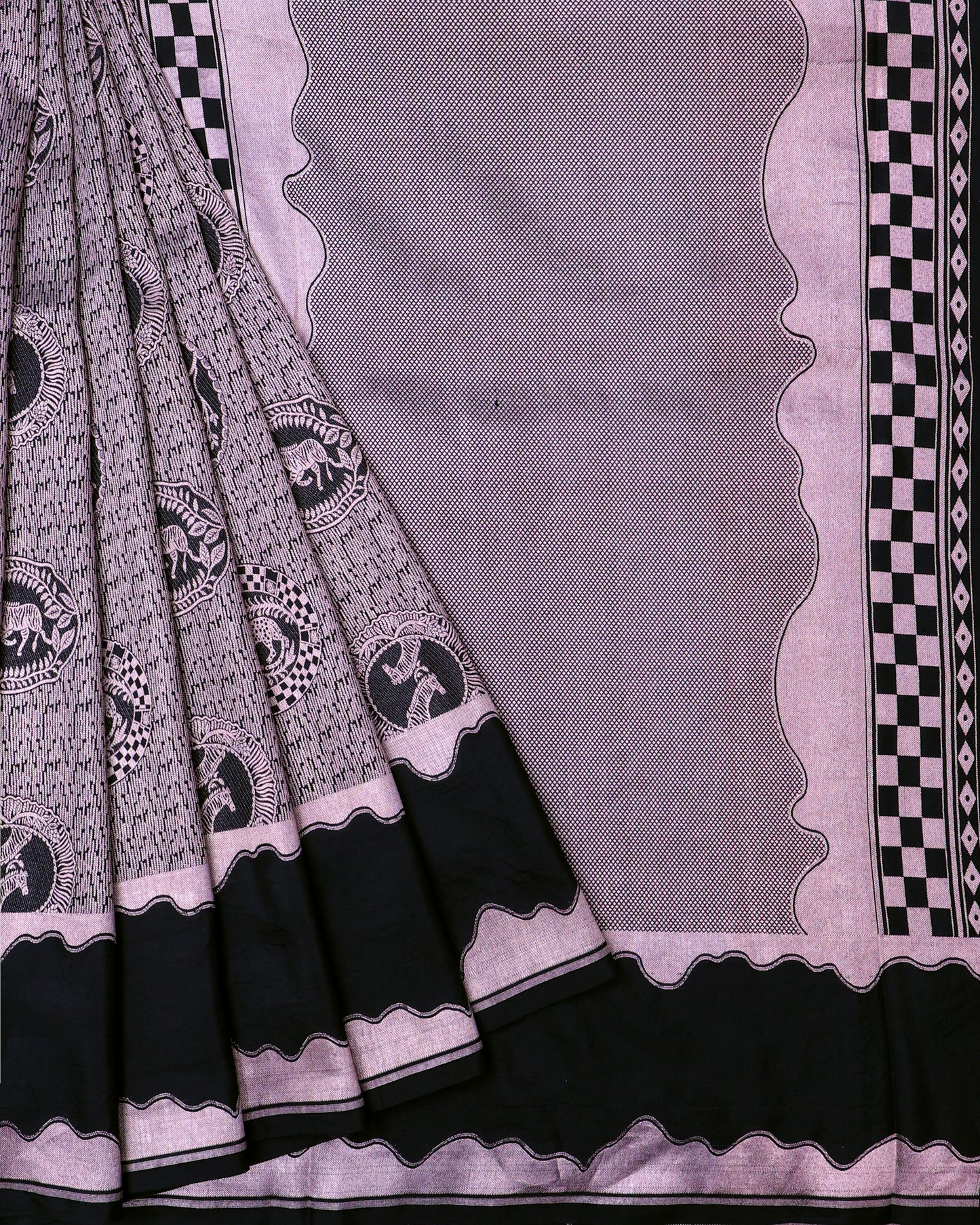 Black Banarasi Silk Saree with Shikargah Motifs
