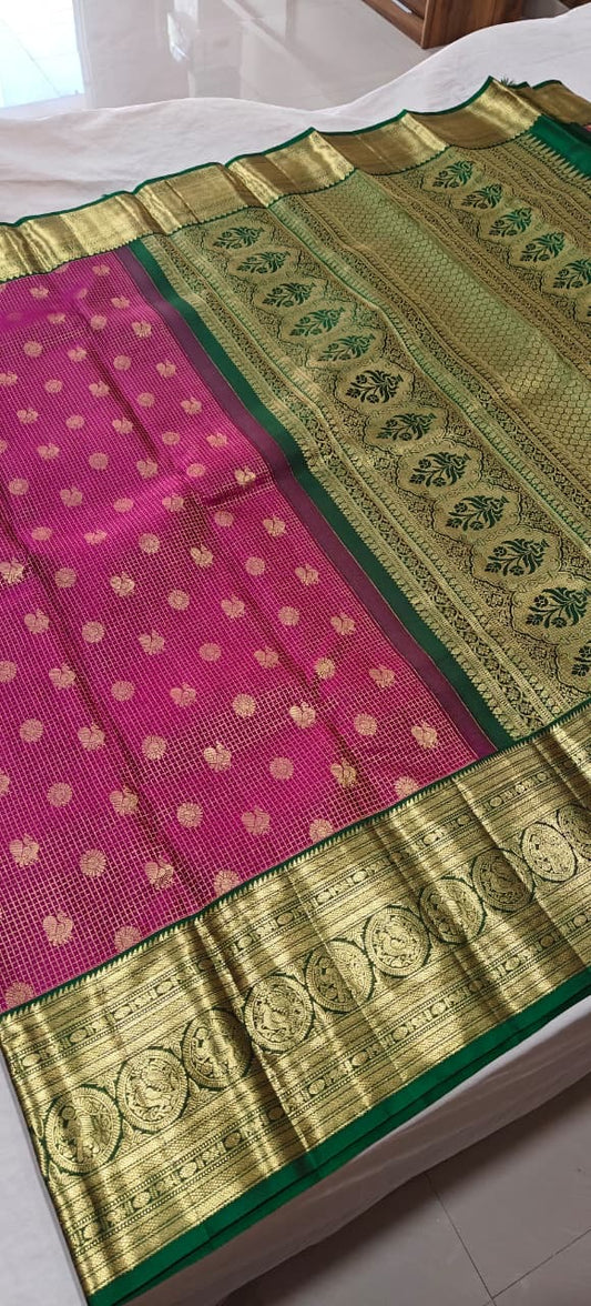 Pink Gadwal Saree with Green Border