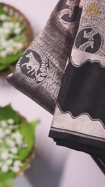 Black Banarasi Silk Saree with Shikargah Motifs