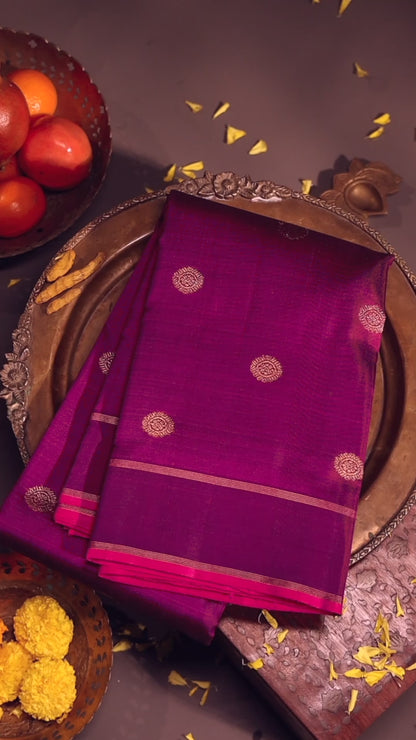 Fandango Purple Kanchi Saree with Spaced Border