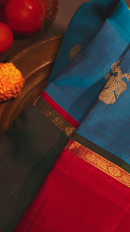 Munsell Blue Mubbagam Kanchi Silk Saree