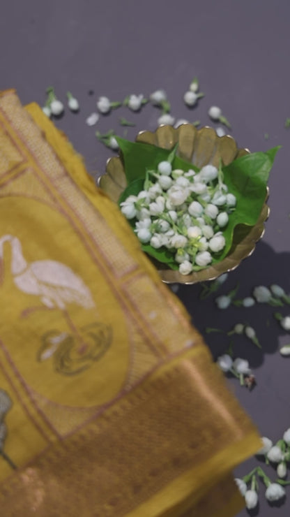 Dark Yellow Resham Moonga Silk Saree