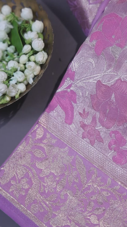 Lilac Floral Banarasi Tissue Saree