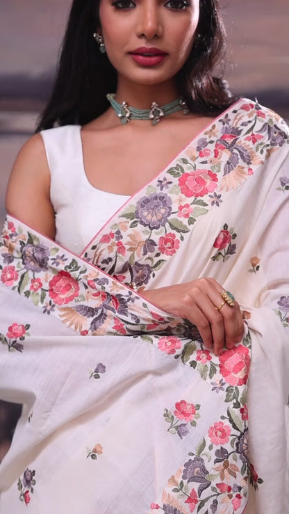 White Cream Handloom Khadi Cotton Saree