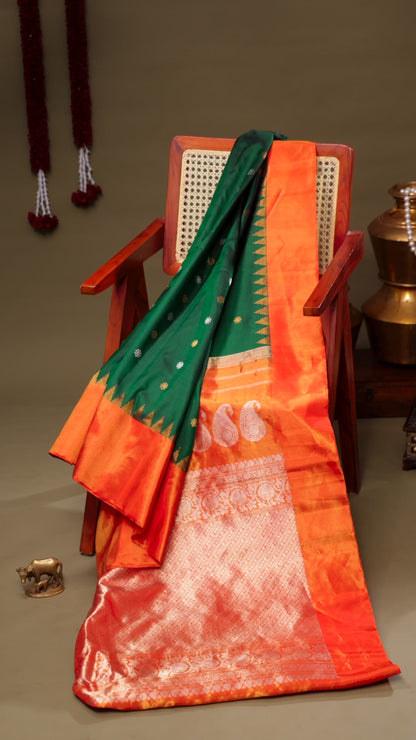Green Gadwal with  orange Tissue Border