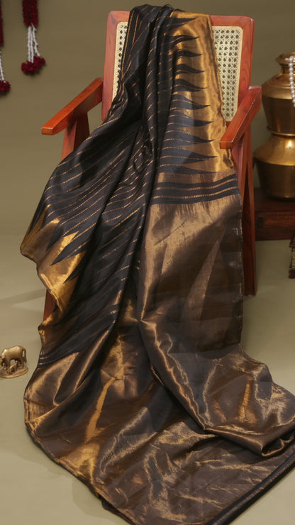 Black Gadwal Silk Saree with Gold Zari Temple Border