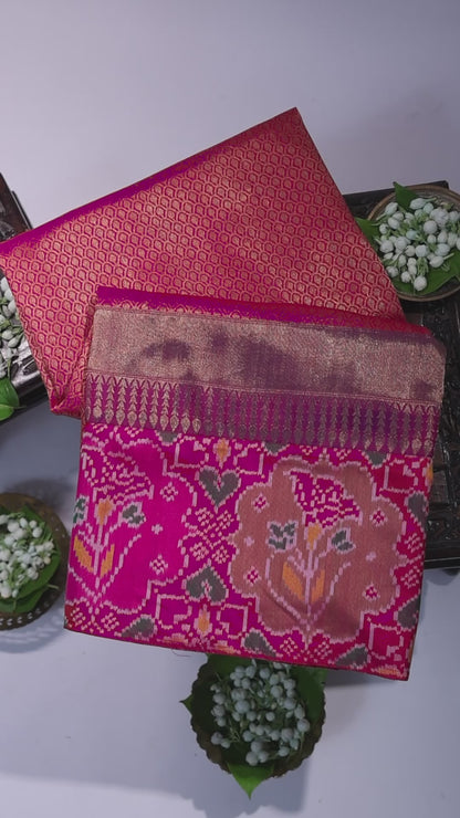 Watermelon Pink Kanchi Silk Saree with Patola Border